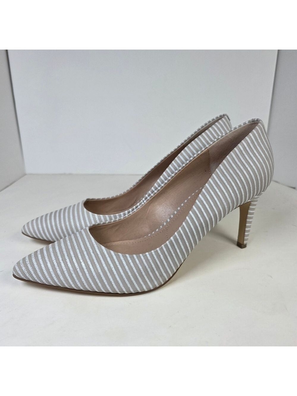 Charles By Charles David Vicky Taupe Striped Pointed Toe Heels